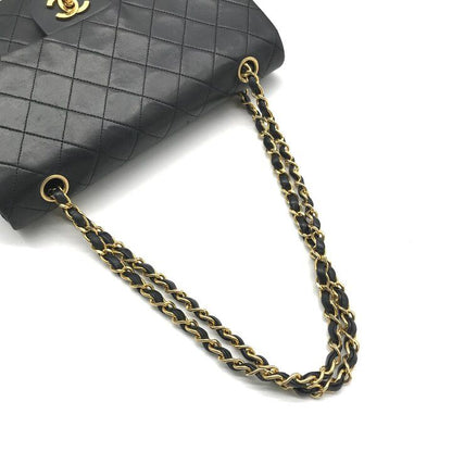 Chanel Quilted 25 CC Logo Double Flap Chain Shoulder Bag Lambskin Black