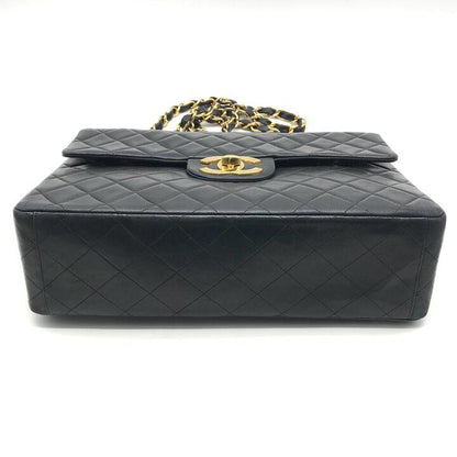 Chanel Big CC Logo Quilted Turnlock Lambskin Chain Shoulder Bag Black