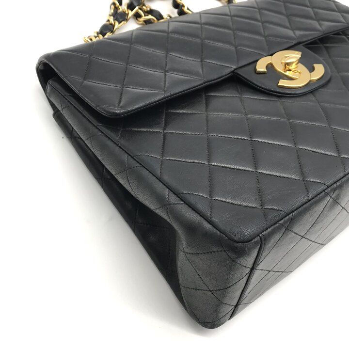 Chanel Big CC Logo Quilted Turnlock Lambskin Chain Shoulder Bag Black