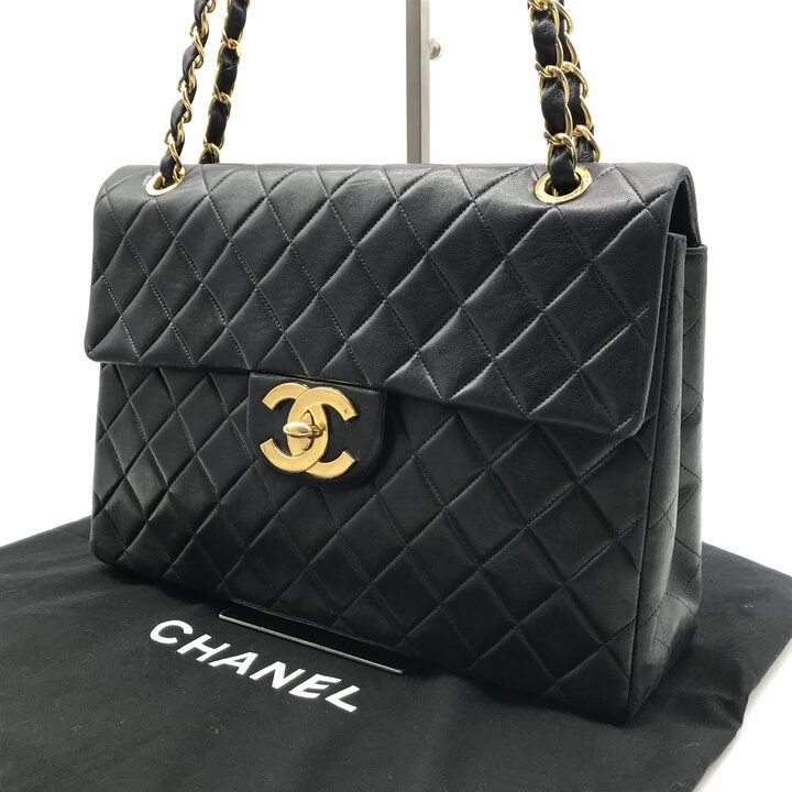 Chanel Big CC Logo Quilted Turnlock Lambskin Chain Shoulder Bag Black