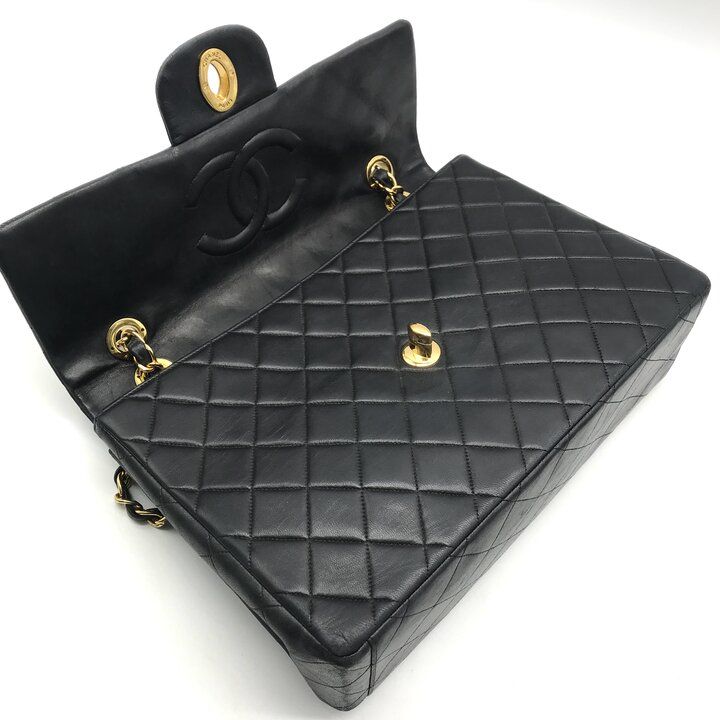Chanel Big CC Logo Quilted Turnlock Lambskin Chain Shoulder Bag Black