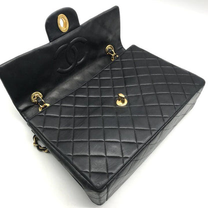 Chanel Big CC Logo Quilted Turnlock Lambskin Chain Shoulder Bag Black