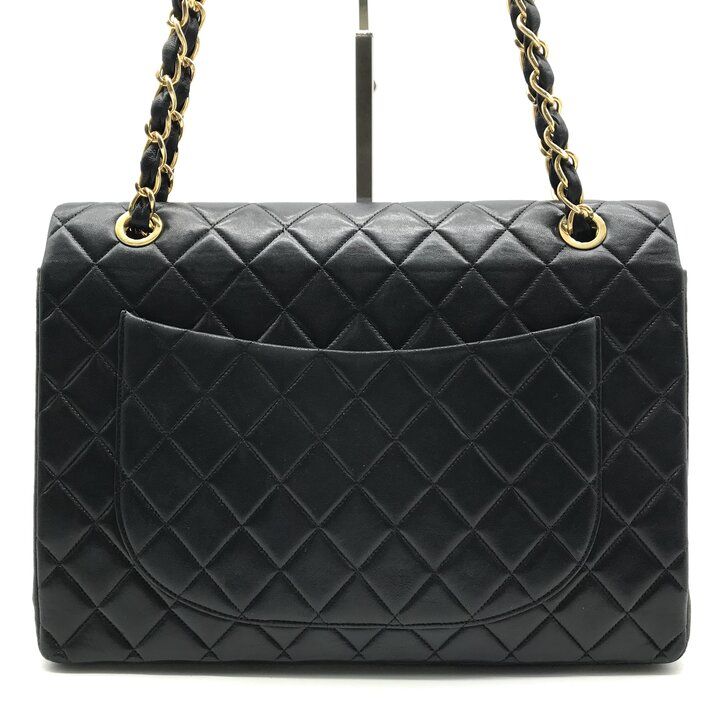 Chanel Big CC Logo Quilted Turnlock Lambskin Chain Shoulder Bag Black