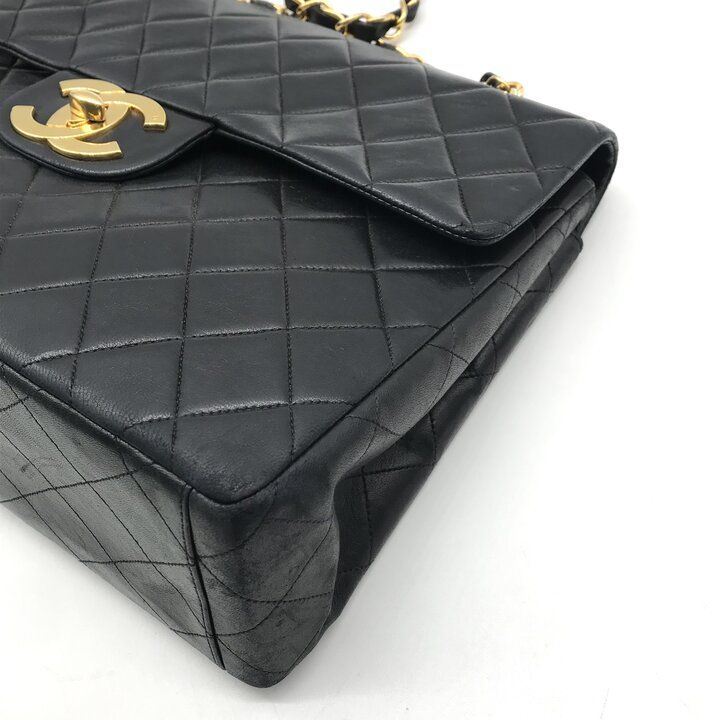 Chanel Big CC Logo Quilted Turnlock Lambskin Chain Shoulder Bag Black