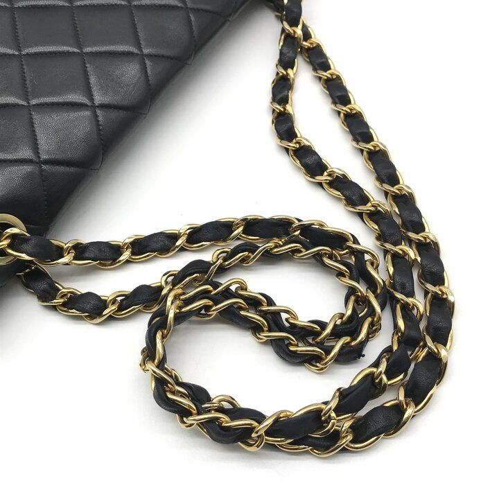 Chanel Big CC Logo Quilted Turnlock Lambskin Chain Shoulder Bag Black