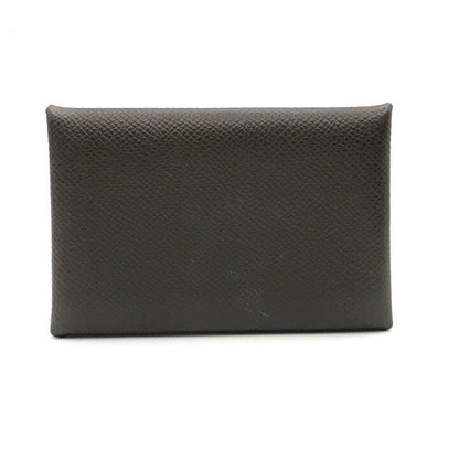 Hermes Calvi Epsom Card Case Leather Brown Business Holder