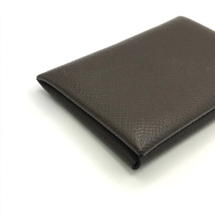 Hermes Calvi Epsom Card Case Leather Brown Business Holder