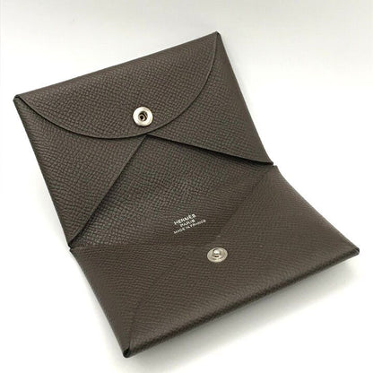 Hermes Calvi Epsom Card Case Leather Brown Business Holder