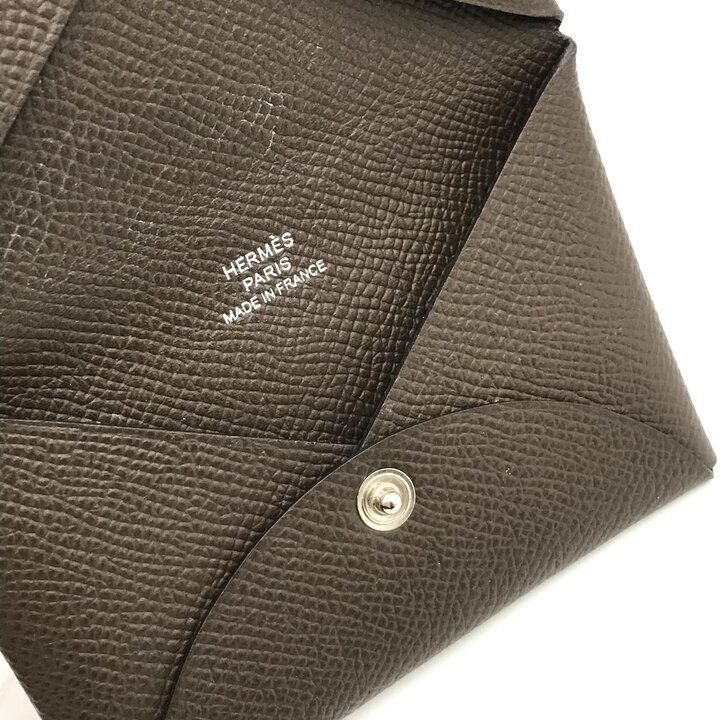 Hermes Calvi Epsom Card Case Leather Brown Business Holder