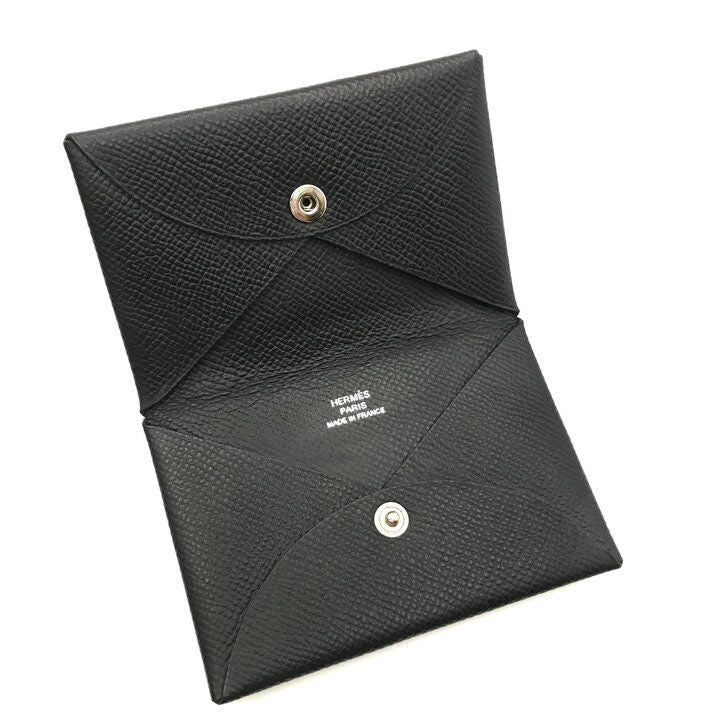 Hermes Calvi Epsom Card Case Leather Black Business Holder