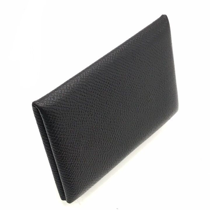 Hermes Calvi Epsom Card Case Leather Black Business Holder