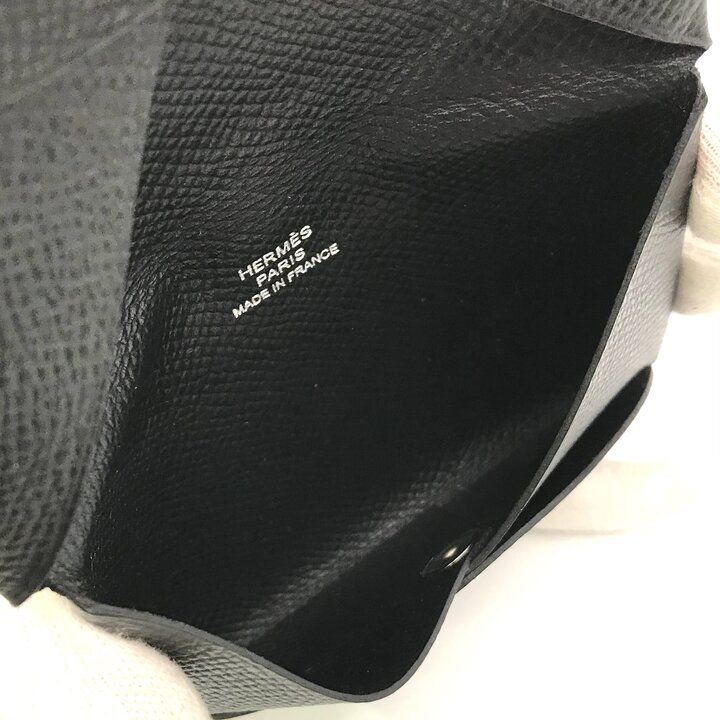 Hermes Calvi Epsom Card Case Leather Black Business Holder