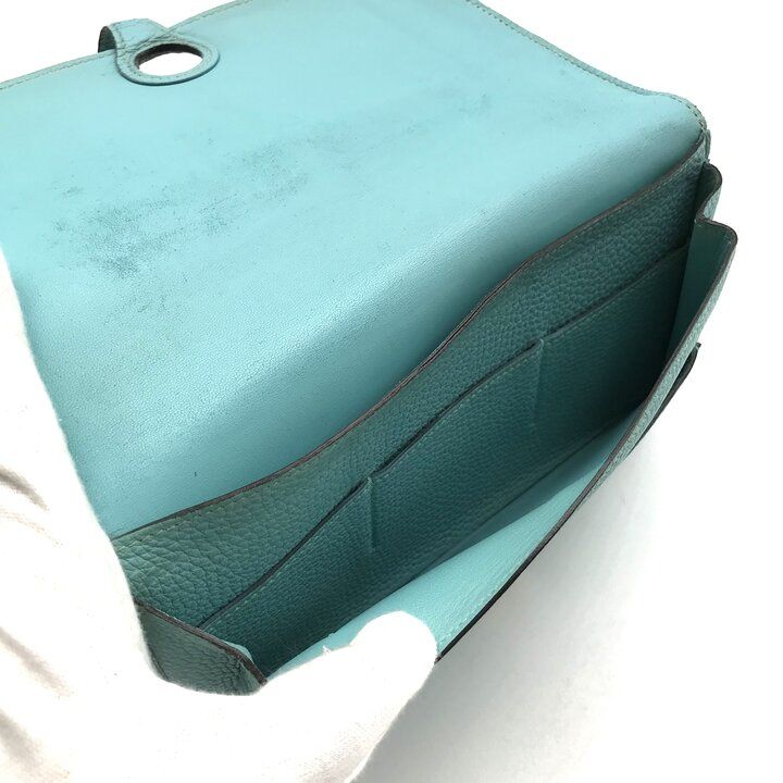 Hermes Dogon GM Duo Wallet Bifold Leather Silver Turquoise Blue