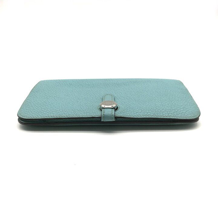 Hermes Dogon GM Duo Wallet Bifold Leather Silver Turquoise Blue