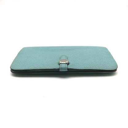 Hermes Dogon GM Duo Wallet Bifold Leather Silver Turquoise Blue