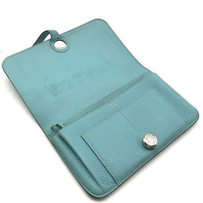 Hermes Dogon GM Duo Wallet Bifold Leather Silver Turquoise Blue