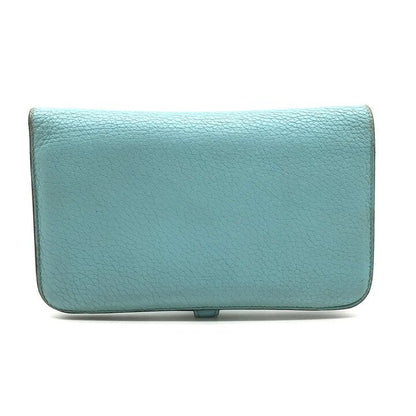 Hermes Dogon GM Duo Wallet Bifold Leather Silver Turquoise Blue