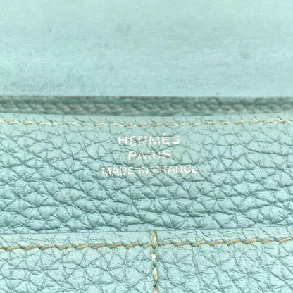 Hermes Dogon GM Duo Wallet Bifold Leather Silver Turquoise Blue