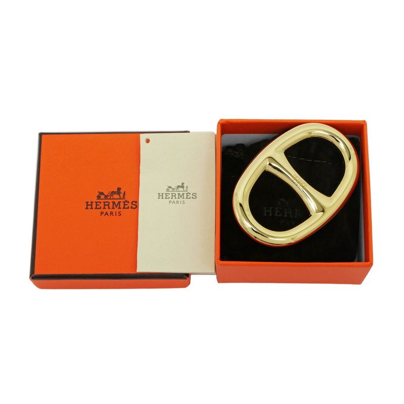 Hermes Scarf Ring Chaine D'ancre Perma Brass Gold Color Pendant Style Necklace
