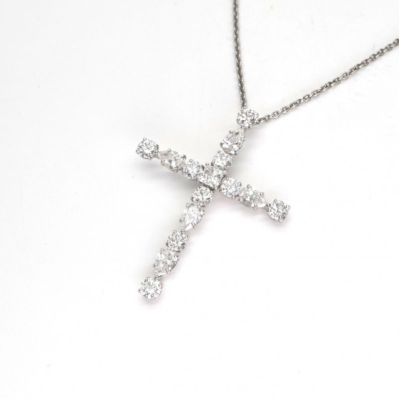 Harry Winston Madonna Cross Pendant Symbols by Necklace Choker Silver HW