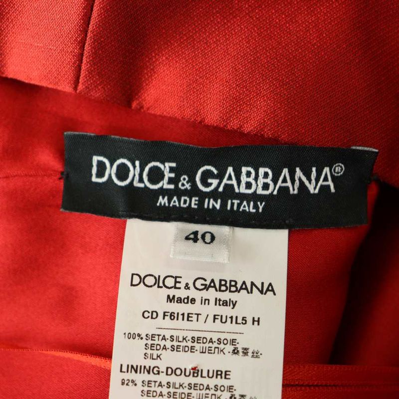 Dolce & Gabbana Dress Mimore Long Square Neck One Color Silk 40 Red BB