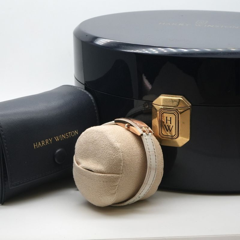 Harry Winston Avenue-c Mini Elliptic Watch Leather 18k Rose Gold 18k Pink Case