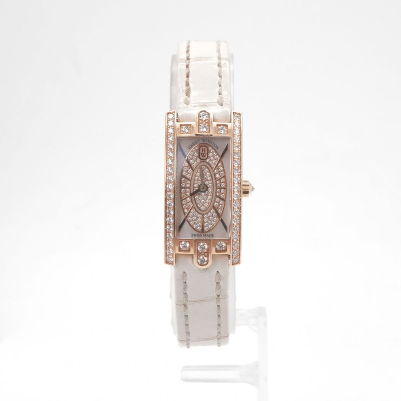 Harry Winston Avenue-c Mini Elliptic Watch Leather 18k Rose Gold 18k Pink Case