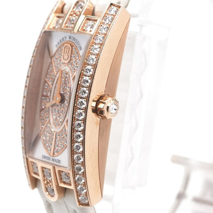 Harry Winston Avenue-c Mini Elliptic Watch Leather 18k Rose Gold 18k Pink Case