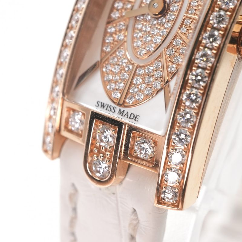 Harry Winston Avenue-c Mini Elliptic Watch Leather 18k Rose Gold 18k Pink Case