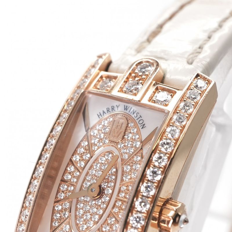 Harry Winston Avenue-c Mini Elliptic Watch Leather 18k Rose Gold 18k Pink Case