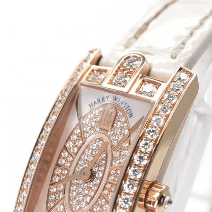 Harry Winston Avenue-c Mini Elliptic Watch Leather 18k Rose Gold 18k Pink Case