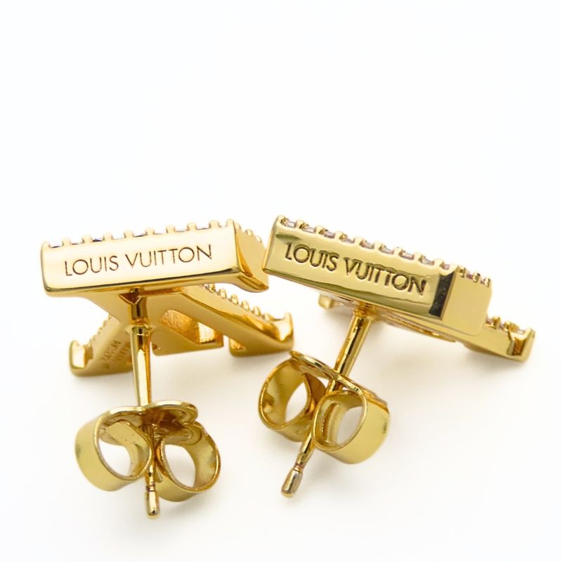 Louis Vuitton Earrings LV Iconic Strass Metal Line Stone Gold
