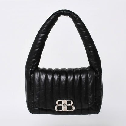 Balenciaga Monaco Shoulder Bag Black Silver Calfskin
