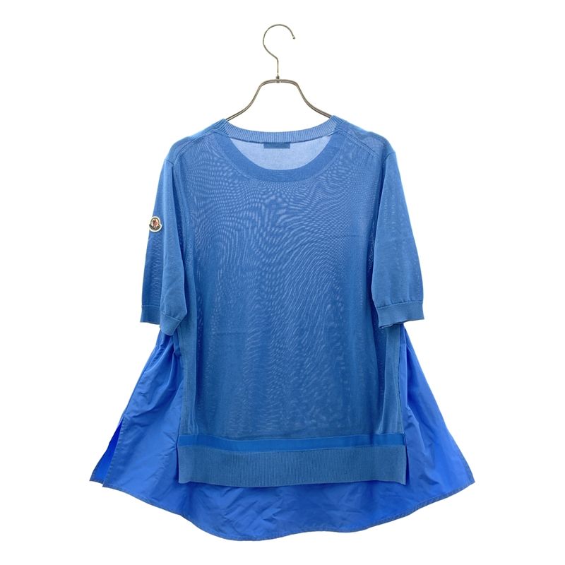Moncler Rayon Cotton Contrast Patch Logo Short Sleeve Knit M Blue Sweater