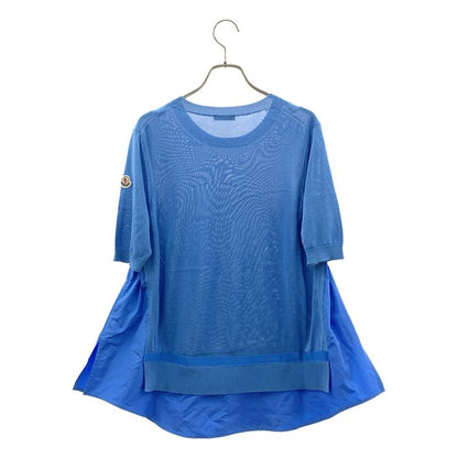 Moncler Rayon Cotton Contrast Patch Logo Short Sleeve Knit M Blue Sweater