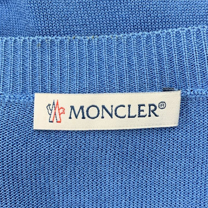 Moncler Rayon Cotton Contrast Patch Logo Short Sleeve Knit M Blue Sweater