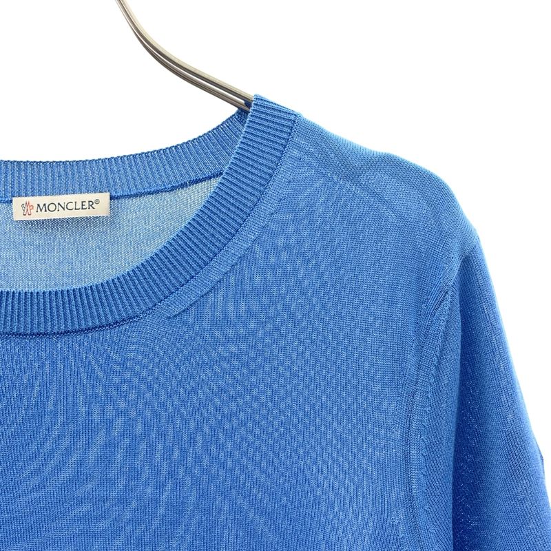 Moncler Rayon Cotton Contrast Patch Logo Short Sleeve Knit M Blue Sweater