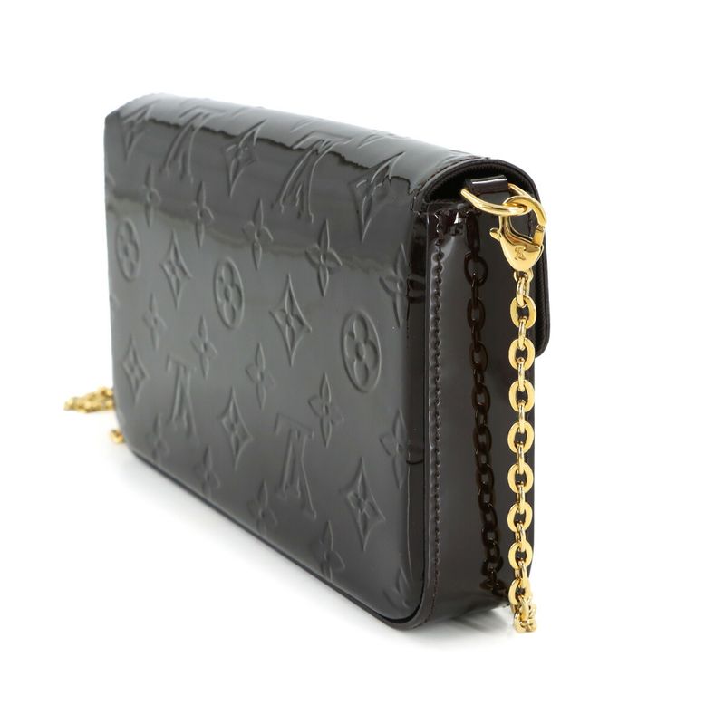 Louis Vuitton Monogram Vernis Pochette Felicie Chain Wallet Leather Amarante