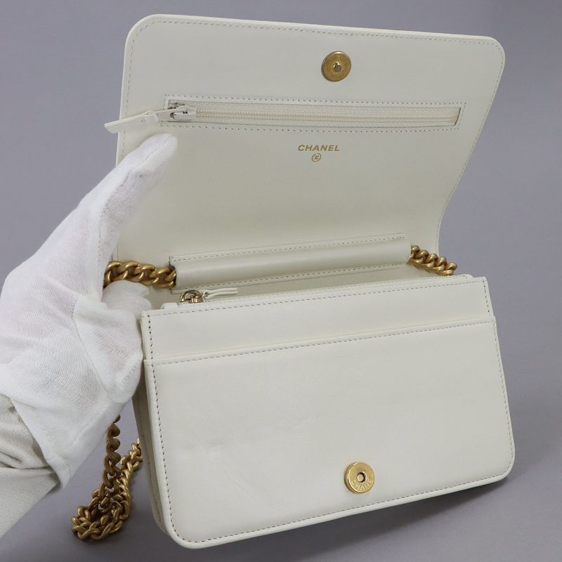 Chanel Chain Wallet Caviar Leather White Gold