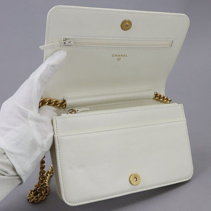 Chanel Chain Wallet Caviar Leather White Gold
