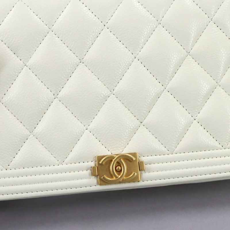 Chanel Chain Wallet Caviar Leather White Gold