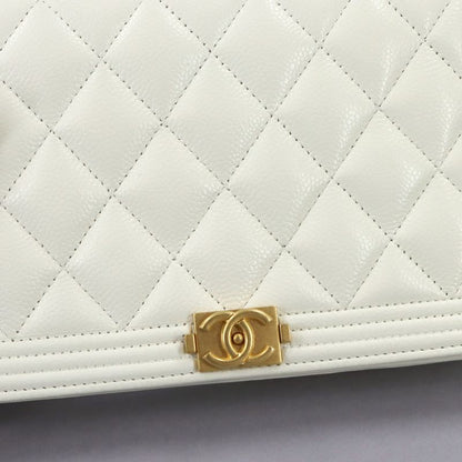 Chanel Chain Wallet Caviar Leather White Gold