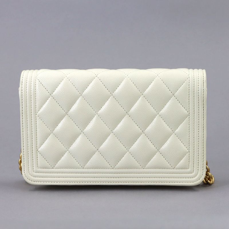 Chanel Chain Wallet Caviar Leather White Gold