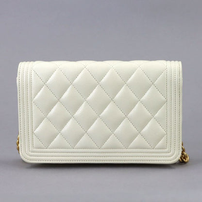 Chanel Chain Wallet Caviar Leather White Gold