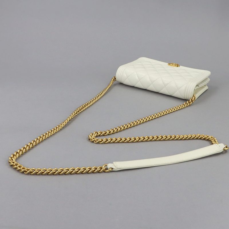 Chanel Chain Wallet Caviar Leather White Gold