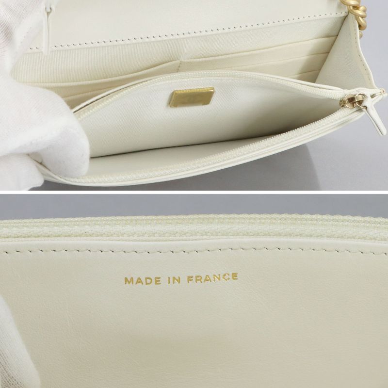 Chanel Chain Wallet Caviar Leather White Gold