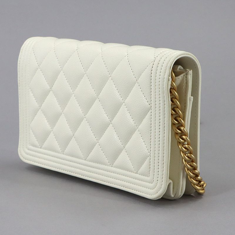 Chanel Chain Wallet Caviar Leather White Gold