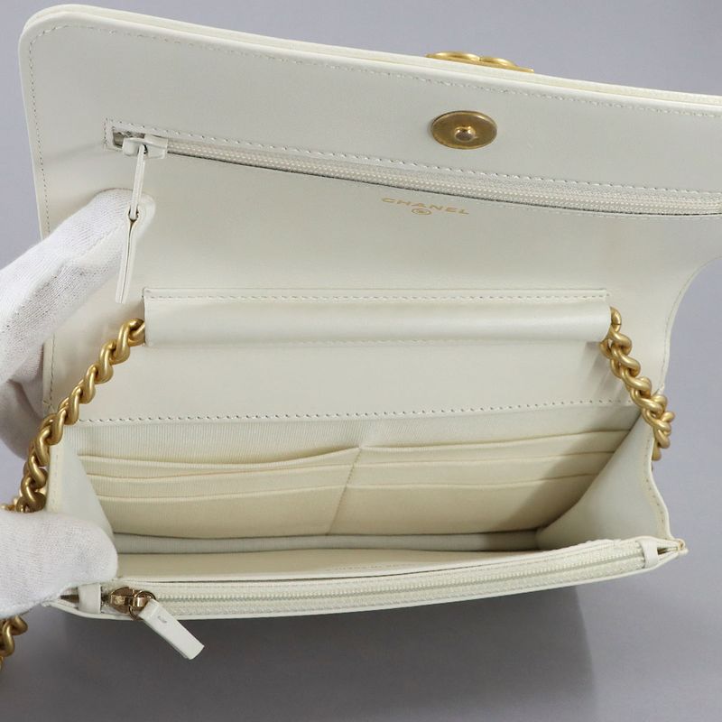 Chanel Chain Wallet Caviar Leather White Gold
