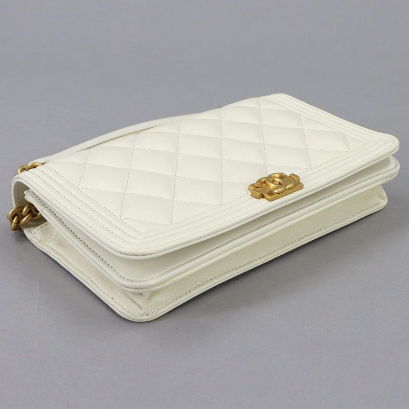Chanel Chain Wallet Caviar Leather White Gold