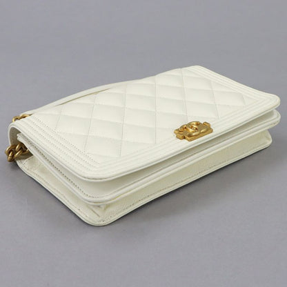 Chanel Chain Wallet Caviar Leather White Gold